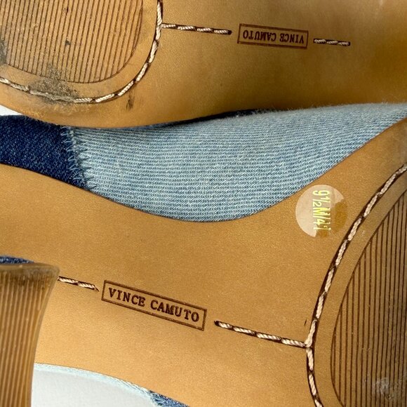 Vince Camuto Patchwork Denim Flare Heel Pumps 4" Classic Pointed Toe 9.5M - Picture 9 of 10